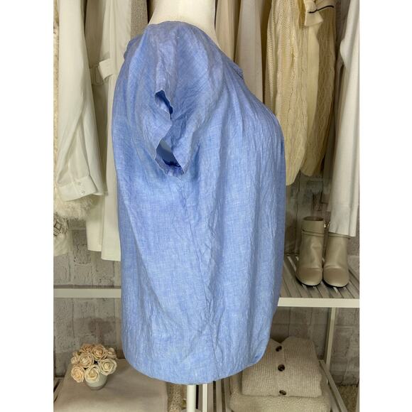 Lands End Women's Size L Blue 100% Linen Drawstring Waist Blouse #0439 - Picture 2 of 9